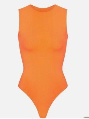 NWT Skims Essential Crew Neck Sleeveless Bodysuit | Orange Highlighter L/XL